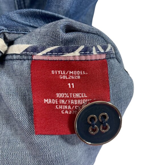 utility denim blue jean style jacket in Tencel  3/4 sleeve size 11 San Francisco - Picture 16 of 16